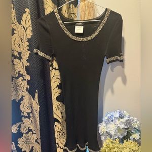 Chanel Black Knit Dress with gold trim - size 36 or 2